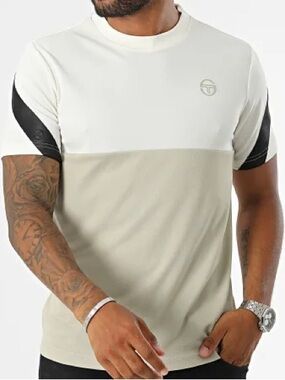 Sergio Tacchini White, Beige Short Sleeve Tee